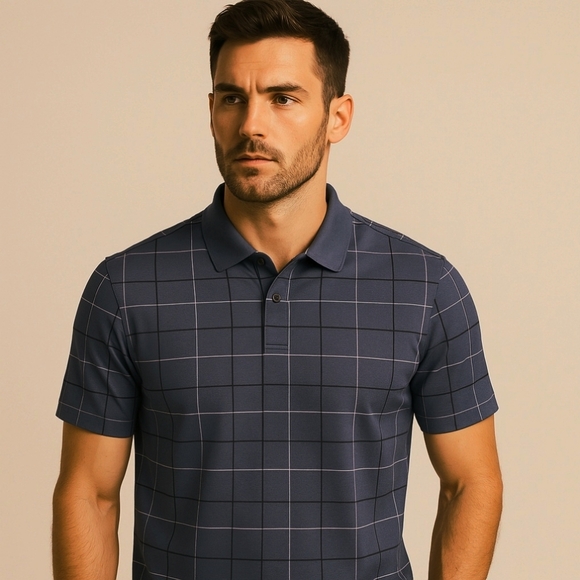 Van Heusen Other - Van Heusen Blue with Grid Pattern Polo Shirt Dark Blue XL